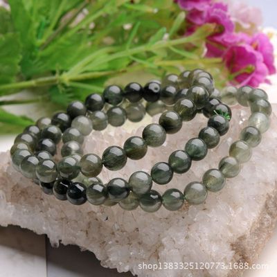 【【新年新款】纯天然精品7mm巴西绿发晶猫眼顺发圆珠手链】价格,厂家,图片,手链,东海县盛饰珠宝-